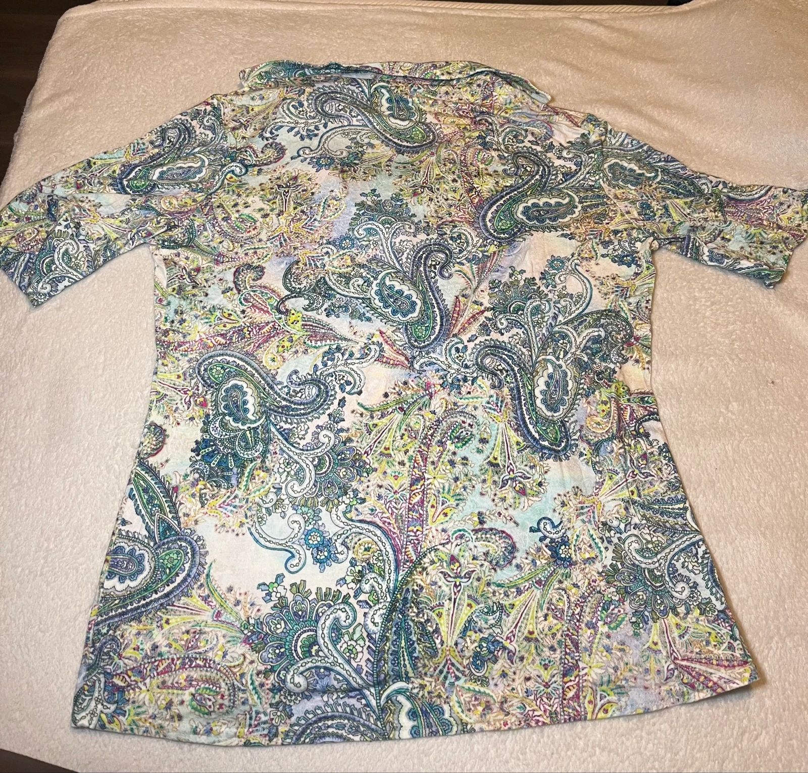Casual short-sleeved Eterna top with multicolored paisley pattern – photo 2